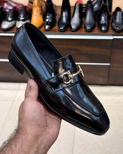 Black Smooth Calf Leather Horsebit Loafers