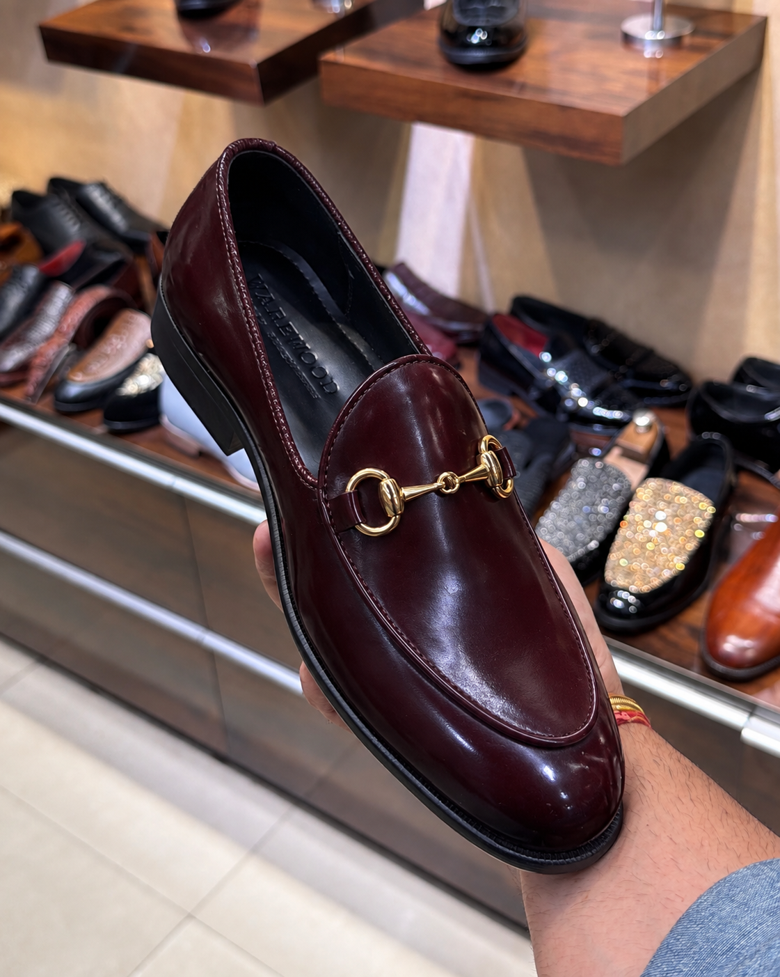 Deep Burgundy Gold Horsebit Belgian Loafers