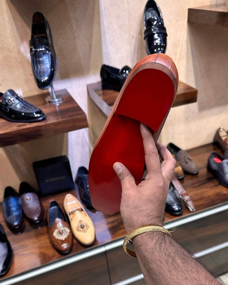 Sun Tan Patina Loafers with Red Interior and Red Bottoms