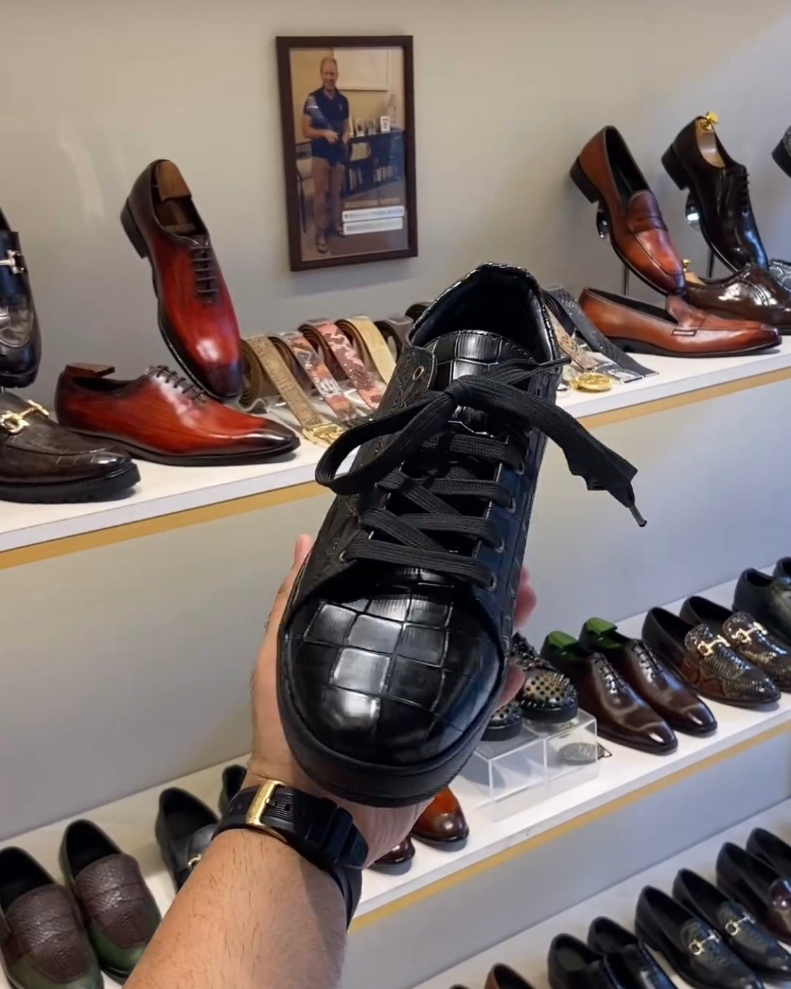 Charcoal Black Croc Scaled Sneakers