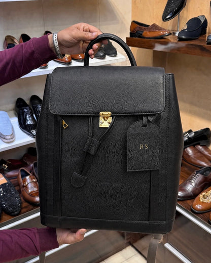 Black Full Grain Leather Backpack