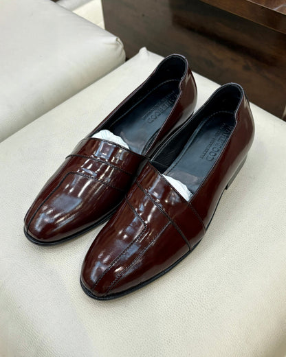 Dark Walnut Brown Ethnic Slip-ons