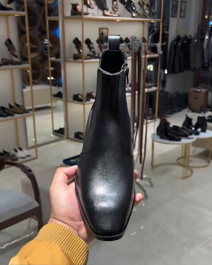 Black Pure Italian Leather Chelsea Boots with Zip