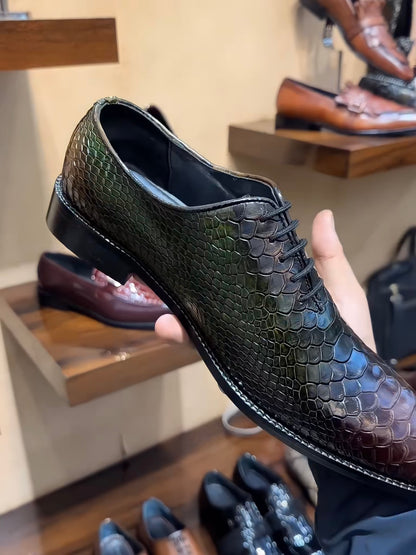 Dual-tone Patina Cobra Scaled Whole-cut Oxfords