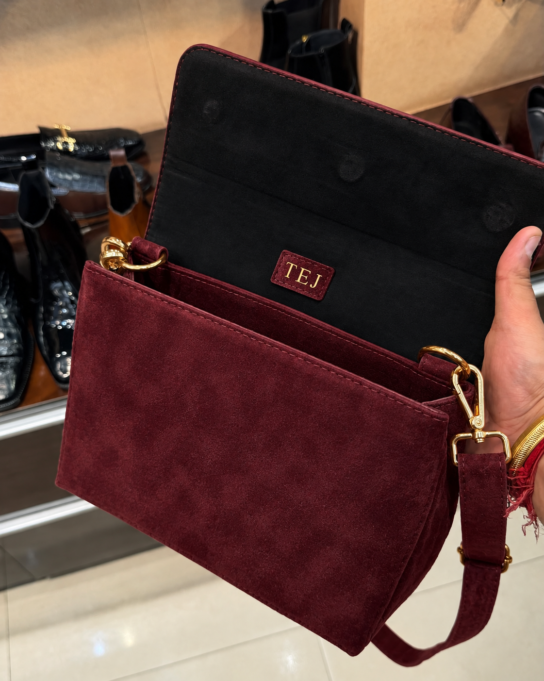 Burgundy Suede Cross Body Bag