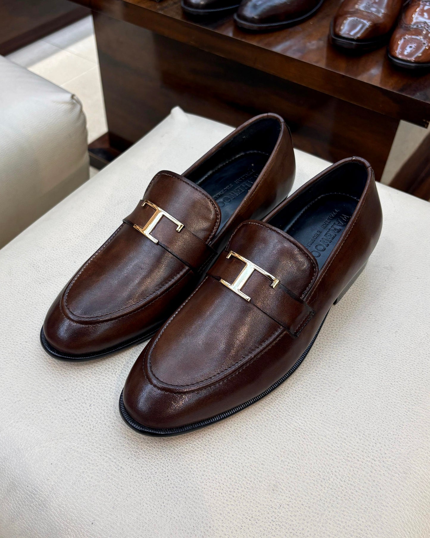 Brown Gold T-Bit Loafers