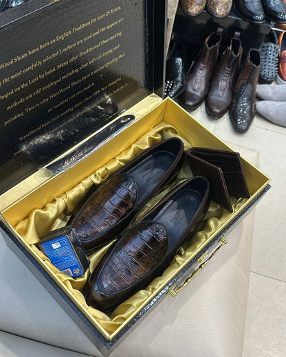 Tobacco Brown Croco Belgian Loafers