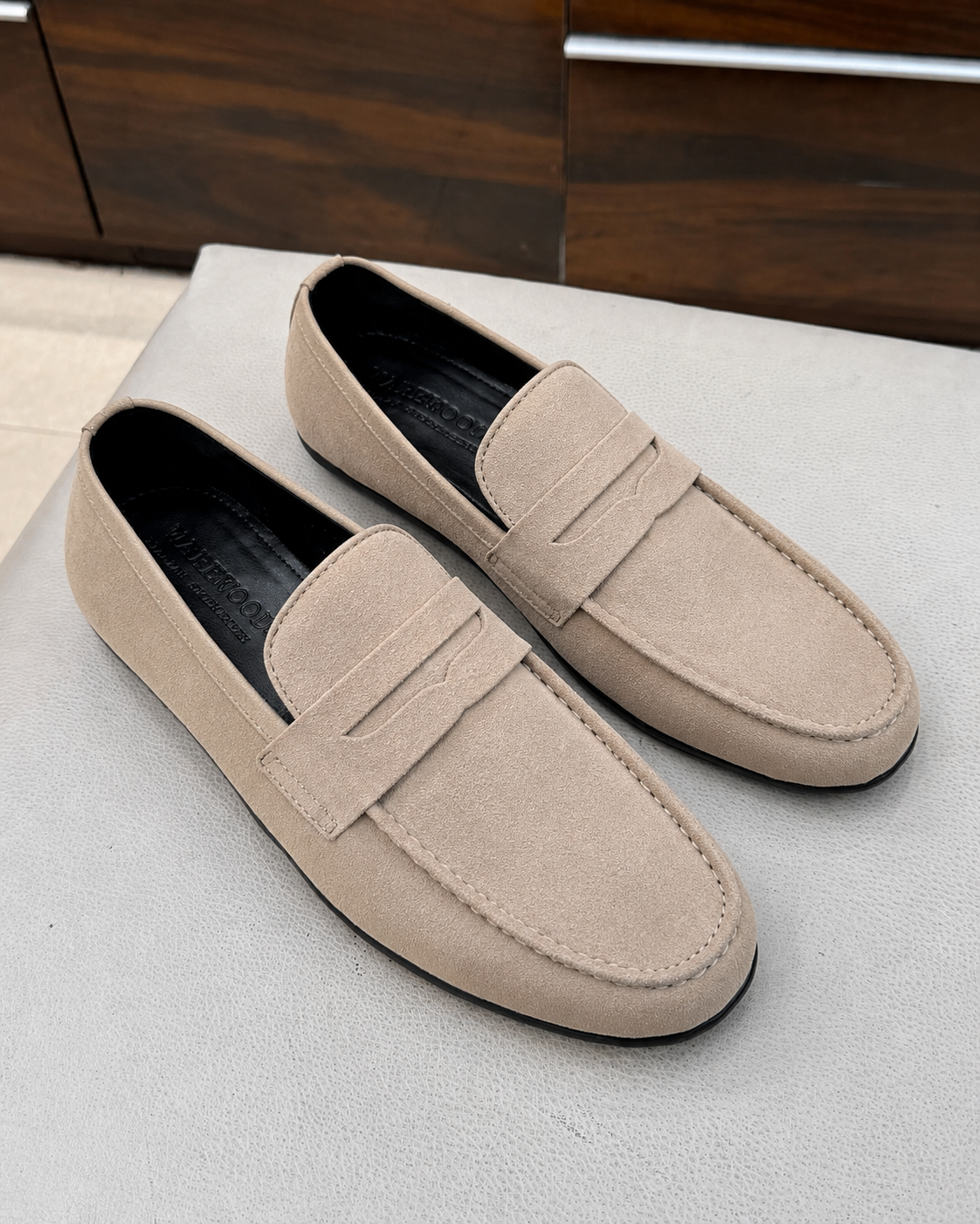 Sand Suede Driving Loafers
