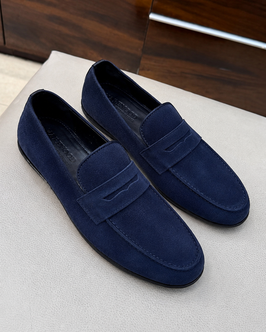 Navy Suede Driving Loafers