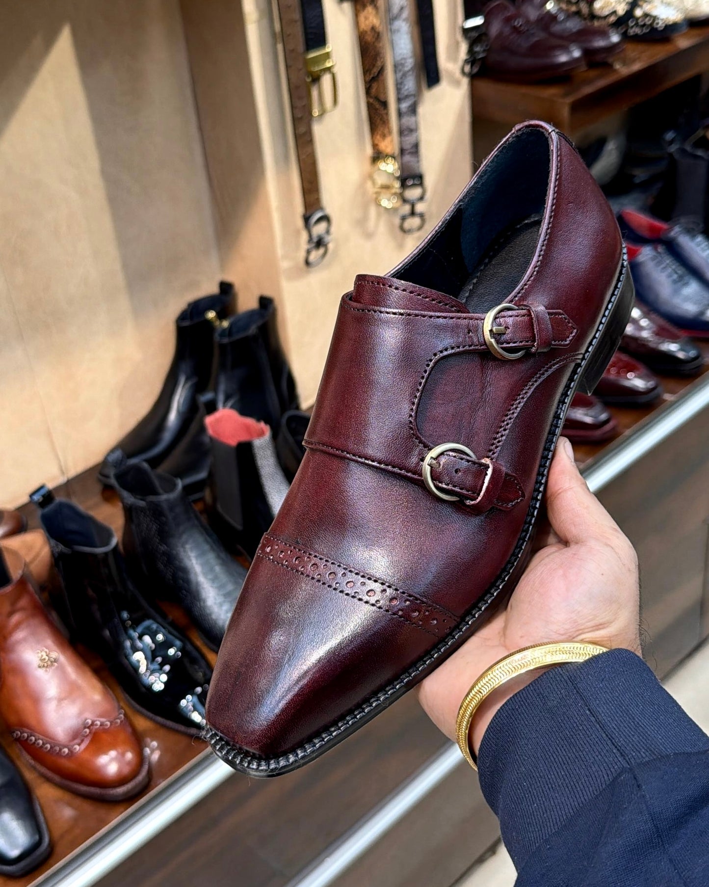 Deep Burgundy Double Monk Strap Shoes