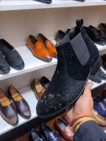Pure Italian Suede Embroidered Chelsea Boots