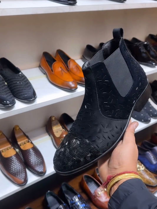 Pure Italian Suede Embroidered Chelsea Boots