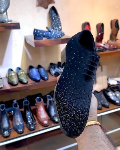 The Signature Tuxedo Oxfords in Navy Blue Suede