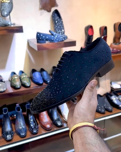 The Signature Tuxedo Oxfords in Navy Blue Suede