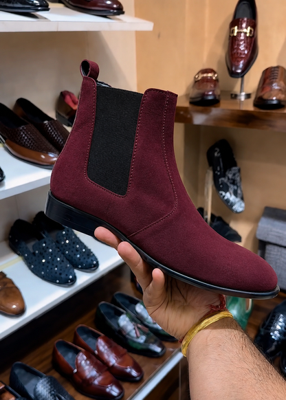 Burgundy Suede Chelsea Boots