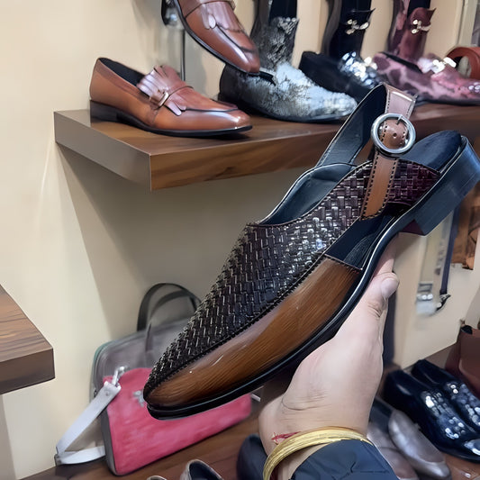 Dark Brown Braided Leather Peshawaris
