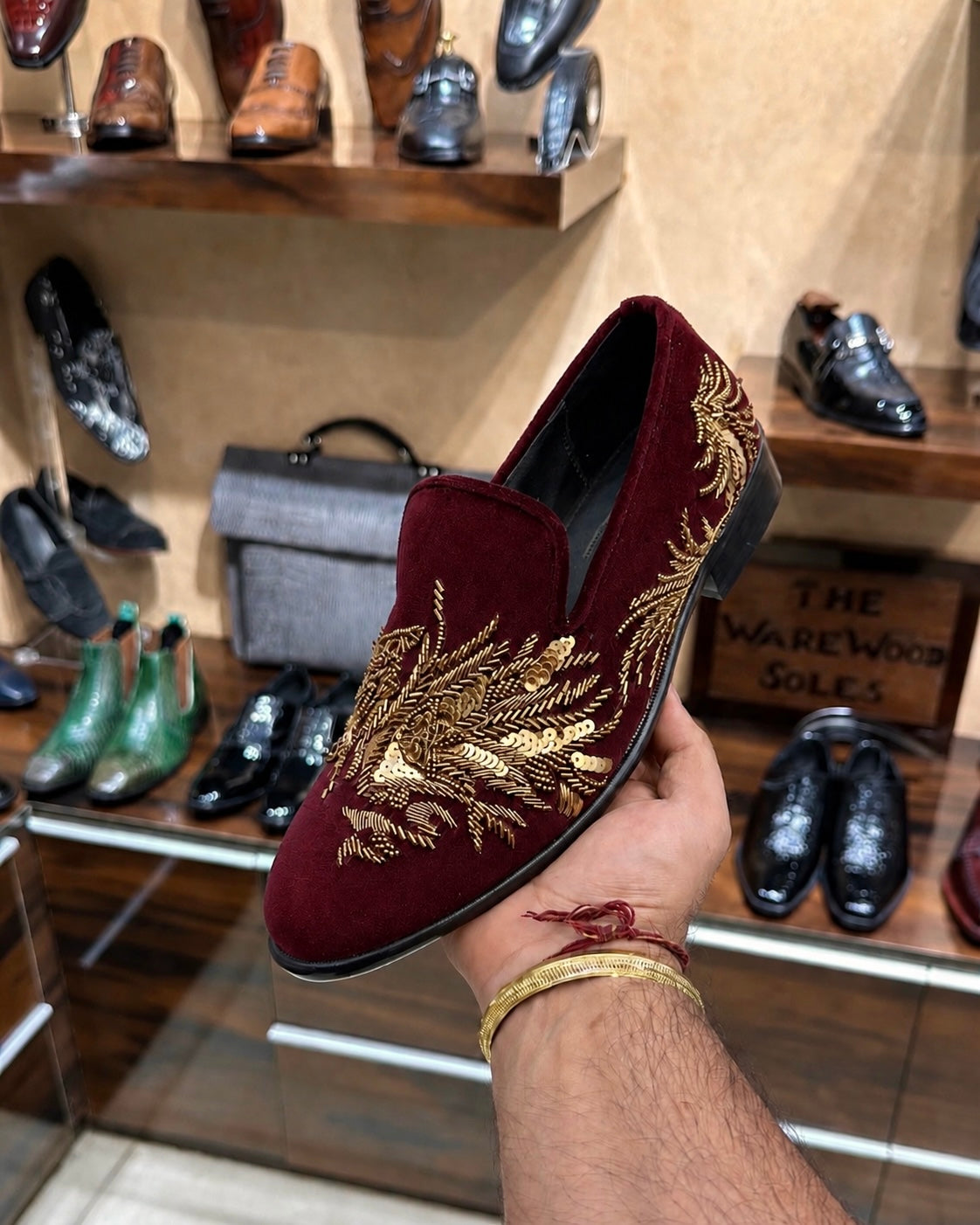 Burgundy Suede Gold Tiger Hand-embroidered Loafers
