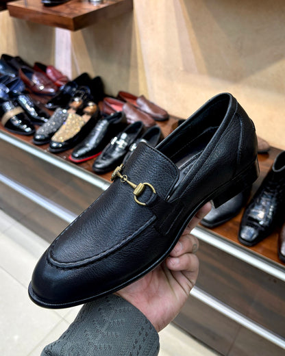 Black Full Grain Calfskin Leather Horsebit Loafers