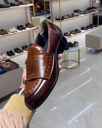 Burnished Brown Patina Double Monk Loafers