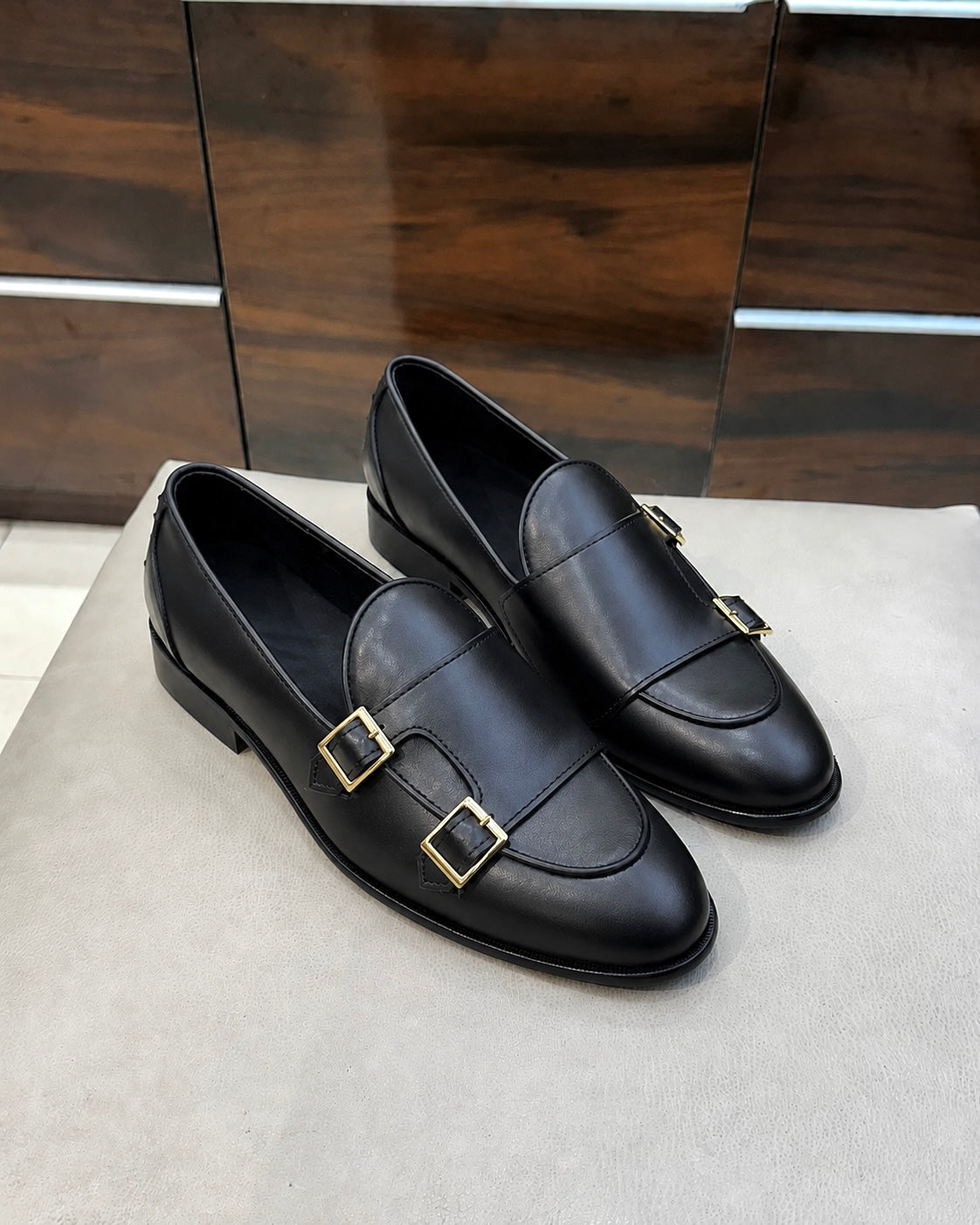 Classic Black Double Monk Strap Loafers