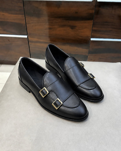 Classic Black Double Monk Strap Loafers