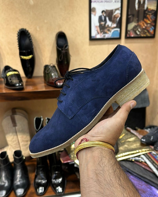 Navy Suede Derby Shoes with Crepe Sole