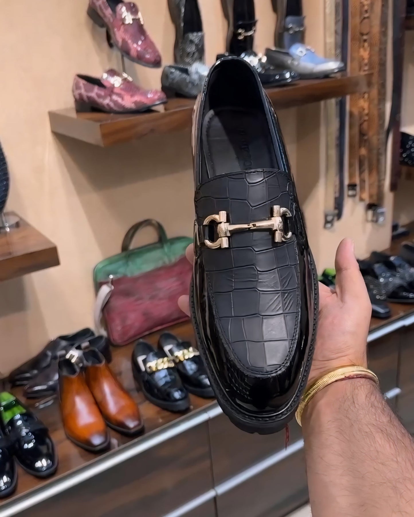 Patent & Crocodile Scaled Boot Sole Moccasins