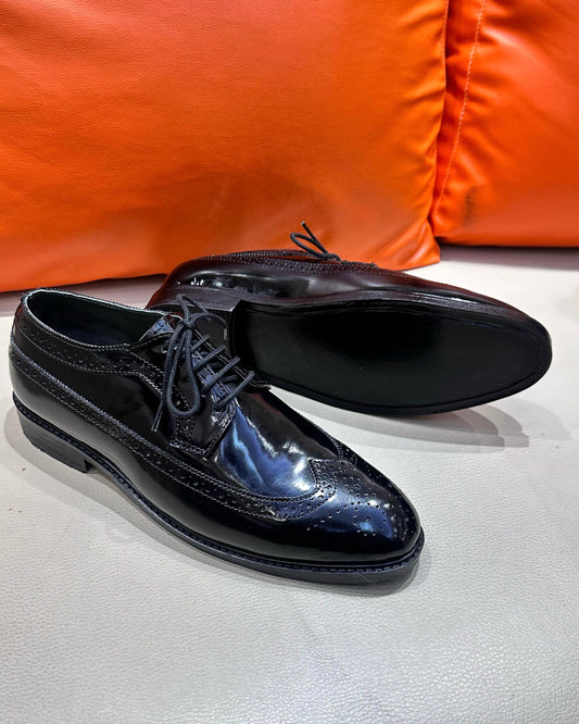 Classic Black Longwing Derby Shoes