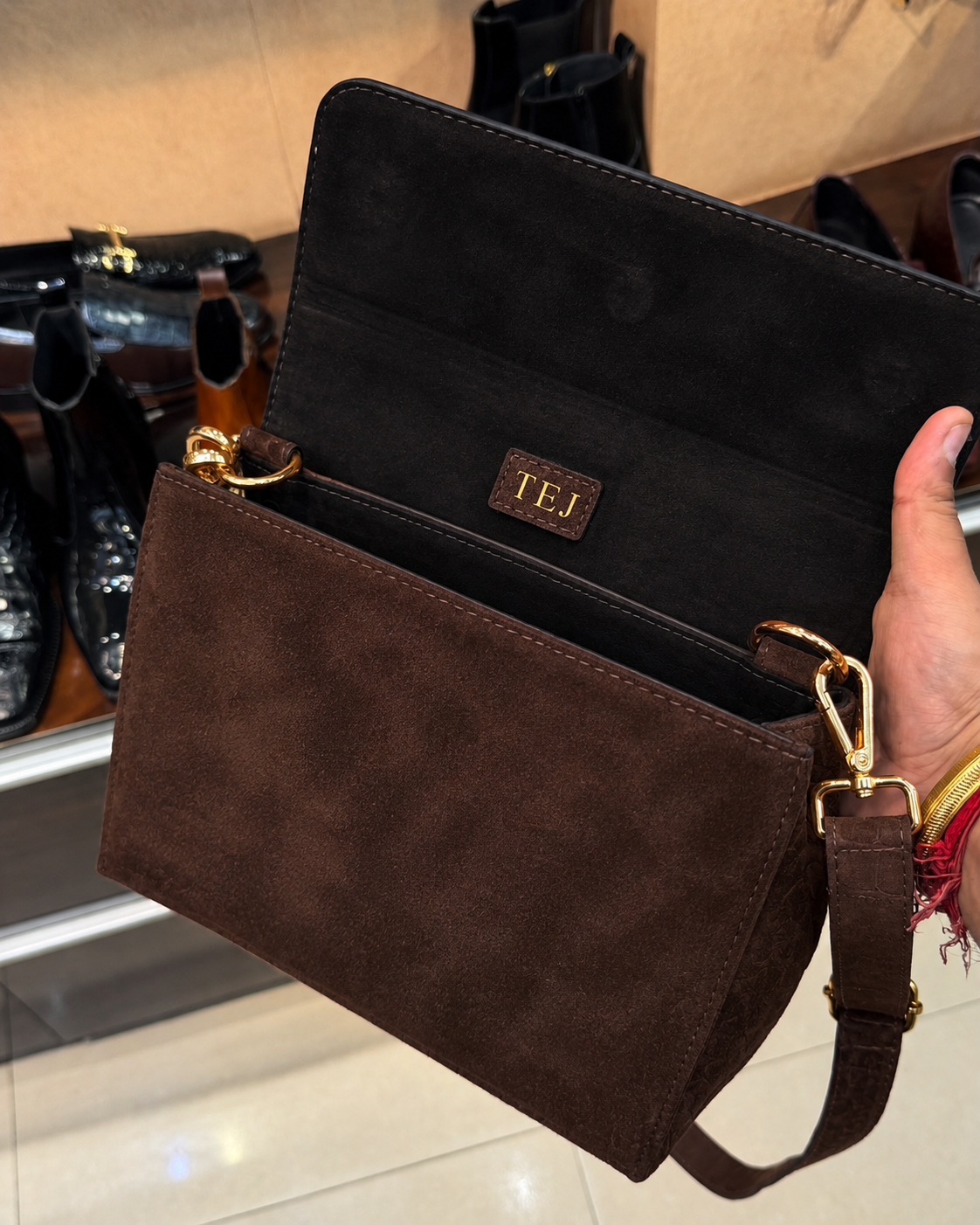 Brown Suede Cross Body Bag