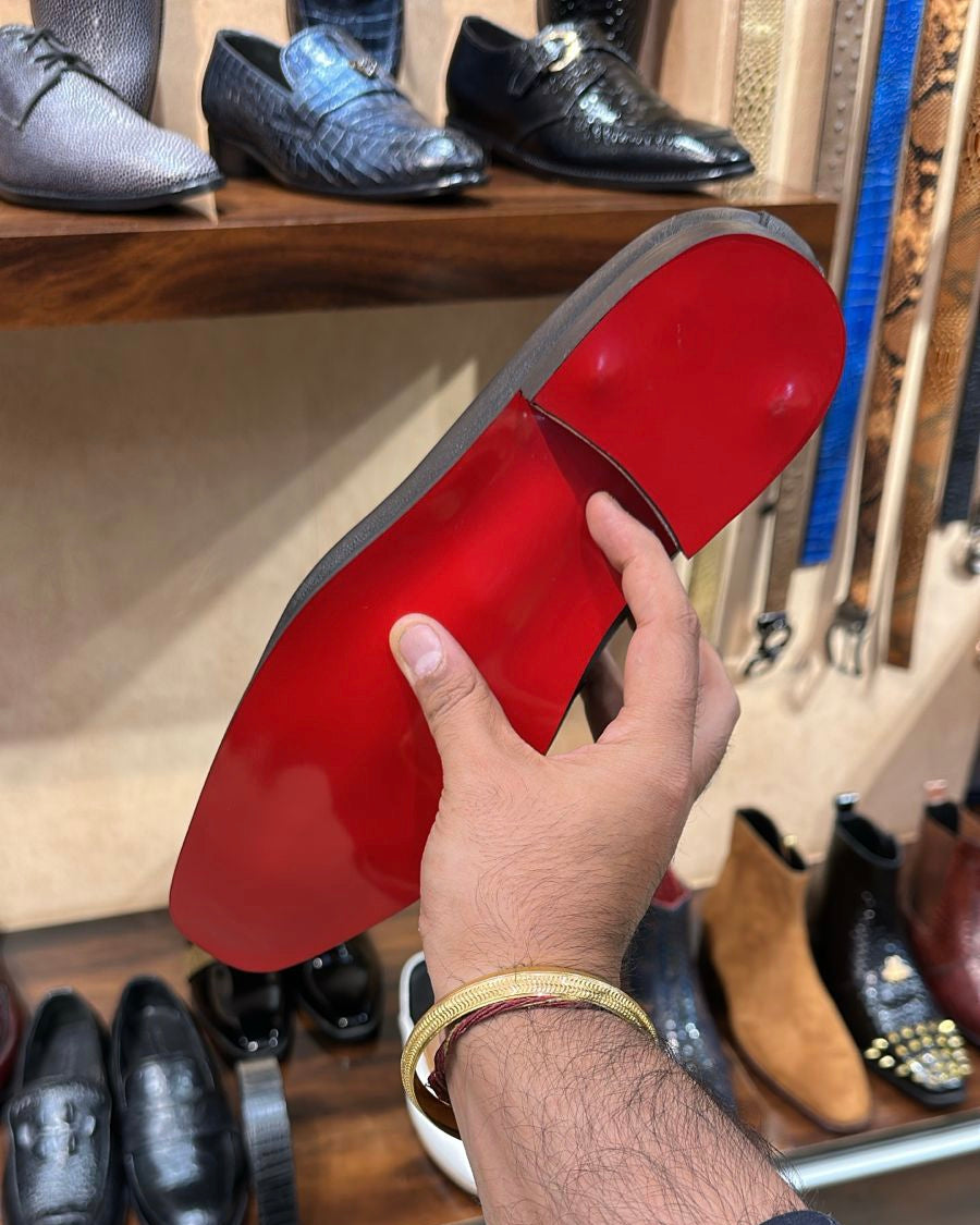 Black Loafers with Red Interior and Red Bottoms