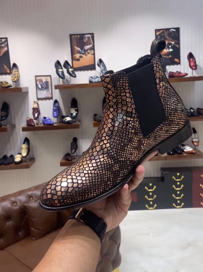 Exotic Gold Snake Chelsea Boots