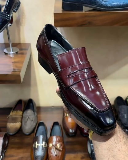 Two-tone Mirror Gloss Burgundy Penny Loafers
