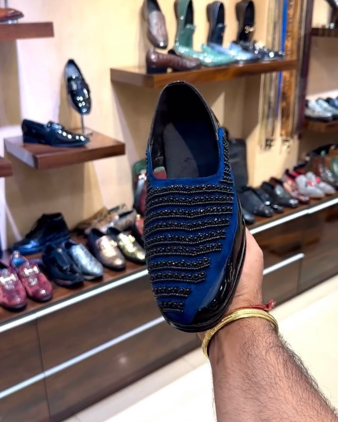 Cobalt Blue Hand-embroidered Spectator Peshawaris