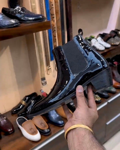 Black Patent Leather Cuban Heel Boots