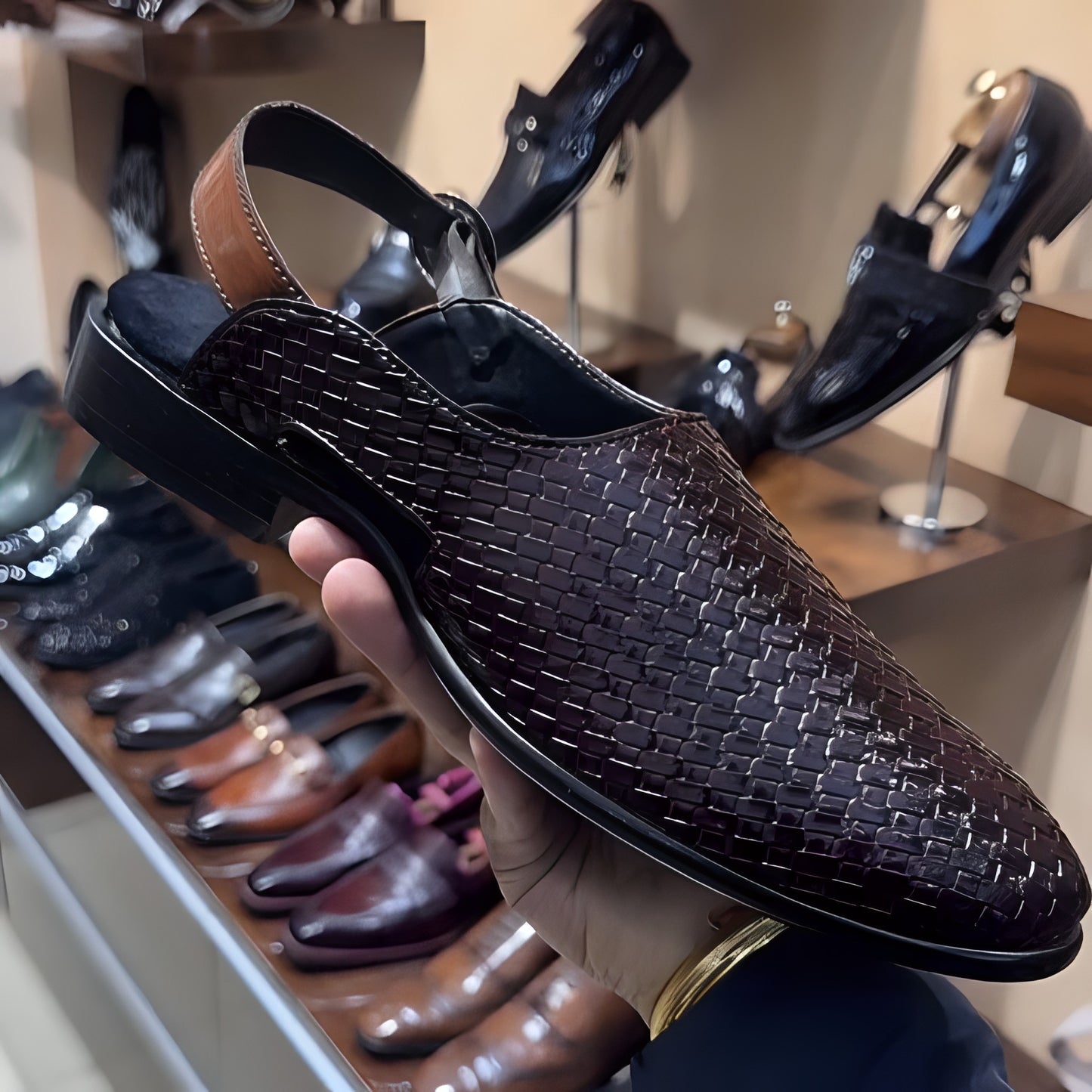 Dark Brown Braided Leather Peshawaris