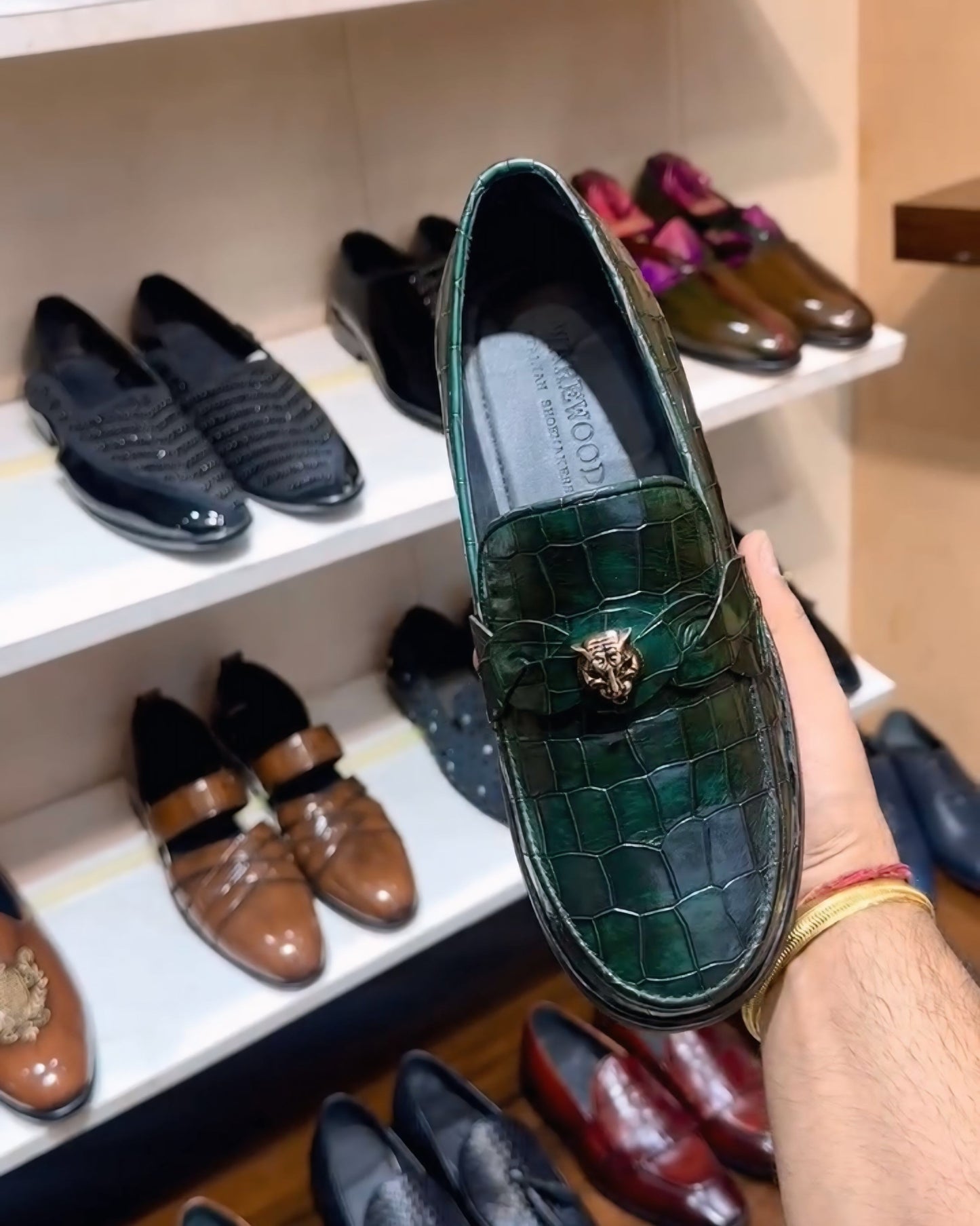 Dark Green Crocodile Scaled Sneakers