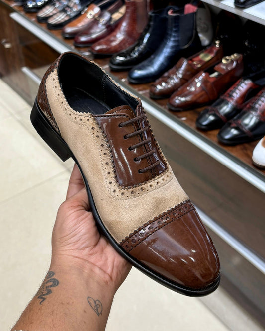 Brown and Beige Cap Toe Oxfords