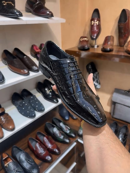 Patent Crocodile Leather Whole-cut Oxfords