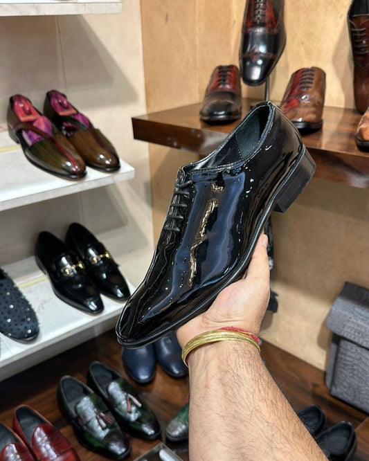 Classic Black Patent Whole-cut Oxfords