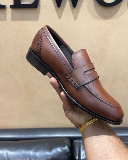 Classic Brown Round Toe Penny Loafers