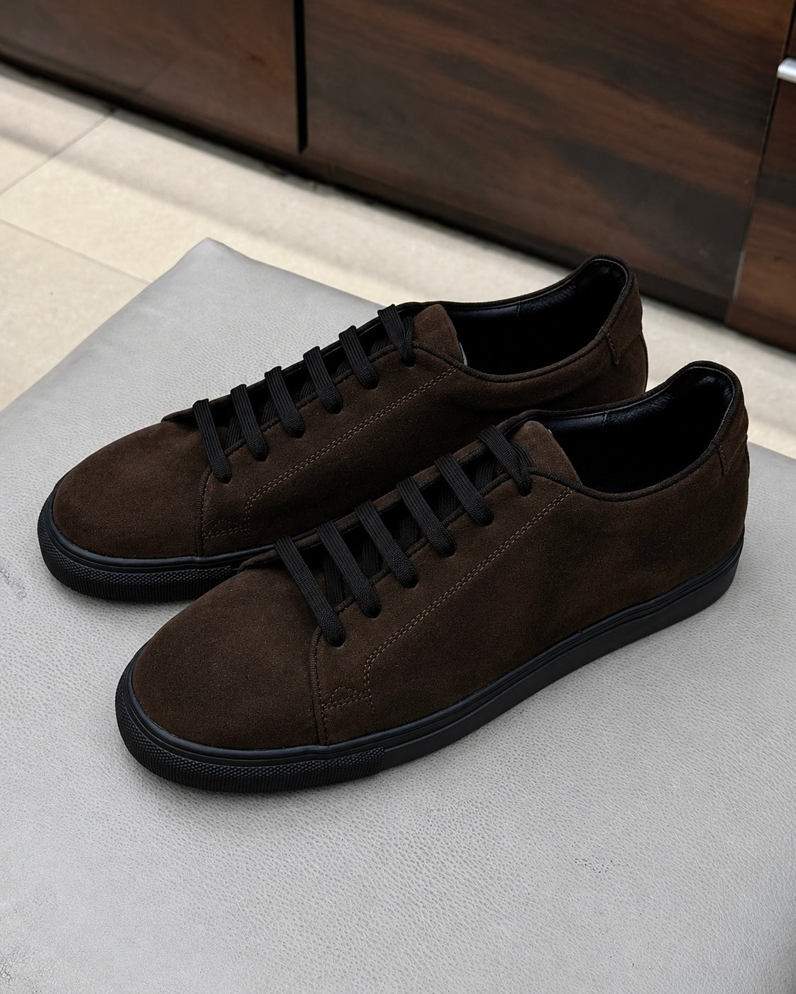 Dark Brown Suede Low-top Sneakers