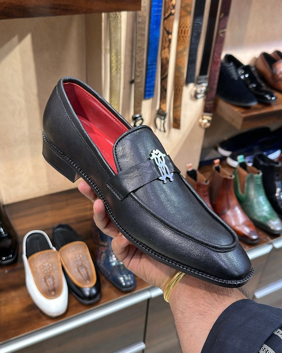 Black Loafers with Red Interior and Red Bottoms