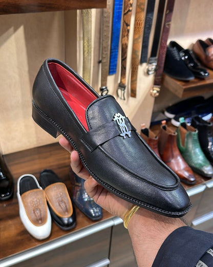 Black Loafers with Red Interior and Red Bottoms