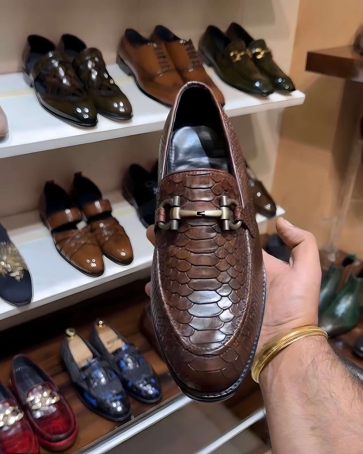 Classic Brown Cobra Scaled Loafers