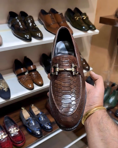 Classic Brown Cobra Scaled Loafers