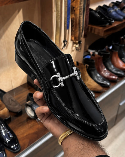 Classic Black Patent Leather Horsebit Loafers