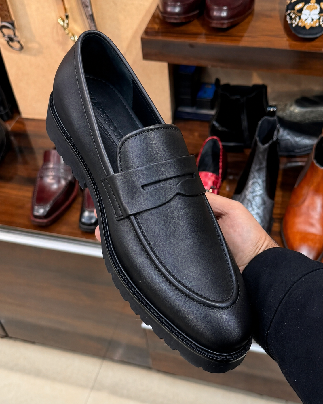 Black Chunky Penny Loafers