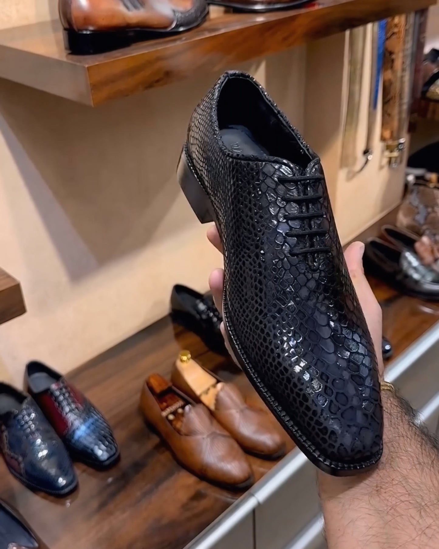 Signature Black Snake Foil Oxfords