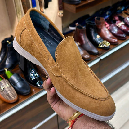 Smooth Tan Suede Yacht Loafers