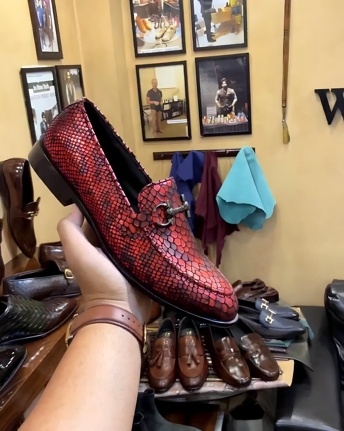 Exotic Red Snake Foil Moccasins
